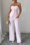 Strapless Button-Front Pants Set