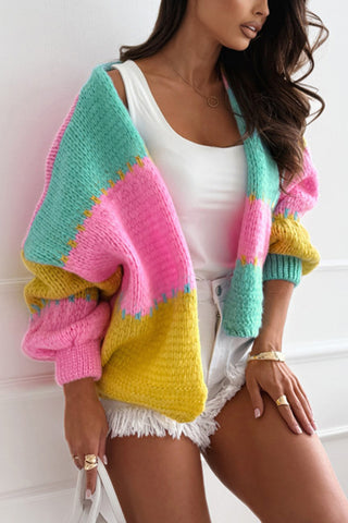 Colorblock Open Front Cardigan