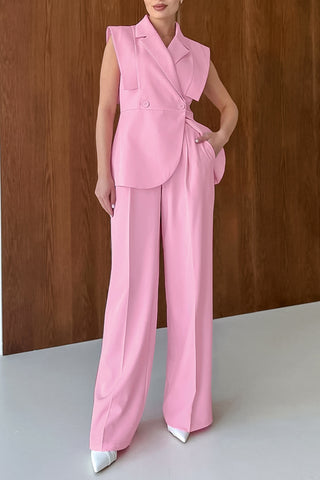 Sleeveless Blazer and Wide-Leg Pants Set