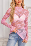 Pink Sheer Lace Long Sleeve Top