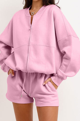 Casual Zip-Up Short Set