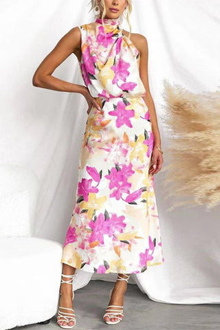 Floral Print Sleeveless Midi Dress