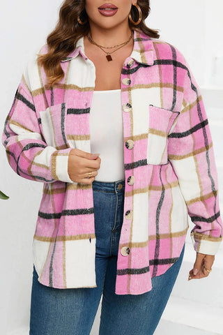 Plaid Color Block Button Up Jacket