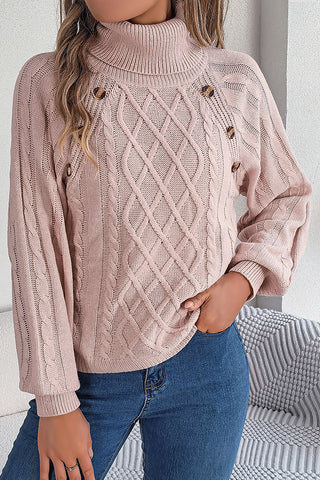 Button-Detail Turtleneck Sweater