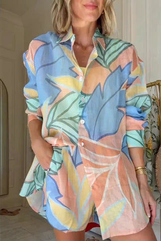 Abstract Print Button-Down Short Set