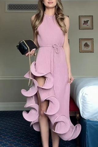 Halter Neck Ruffled Circle Dress