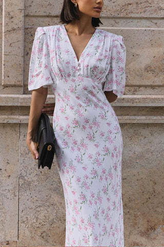 V-Neck Floral Midi Dress