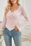 Ribbed Long-Sleeve Tie-Front Top