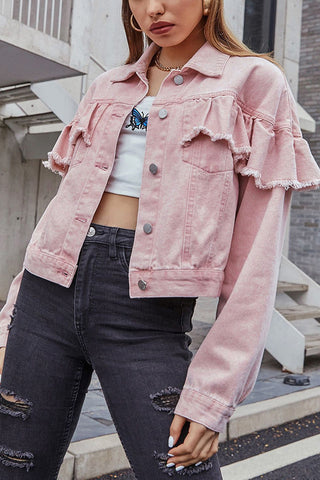 Ruffle-Trim Denim Jacket