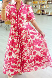 Button Front Floral Long Dress