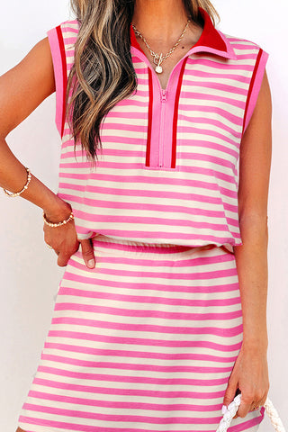 Striped Skirt Set with Polo Top