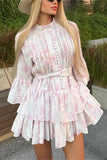 Belted Ruffle Sleeve Dress