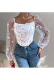 Floral Embroidered Mesh Sleeve Tank