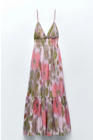 Tie-Dye Tie-Back Casual Midi Dress