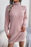 Button-Accent Knit Sweater Dress