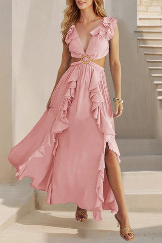 Ruffle Wrap Belted Maxi Dress