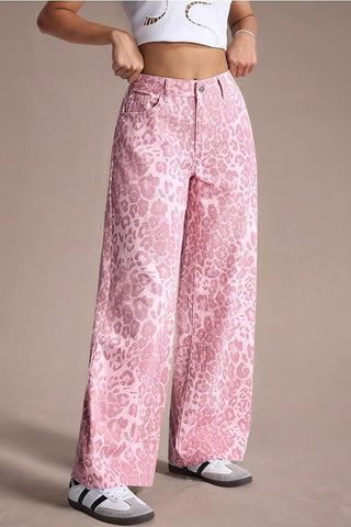 Animal Print Wide-Leg Jeans