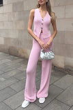 Sleeveless Button-Front Pants Set