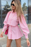 Pink Plaid Puff Sleeve Set