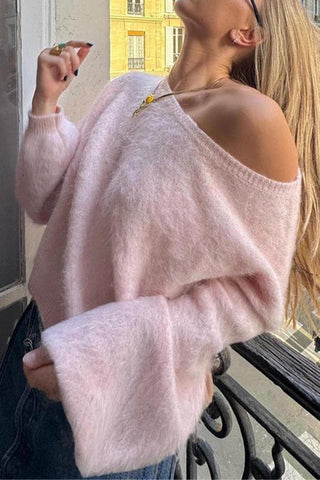 Off-Shoulder Fuzzy Sweater