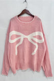 Bow Accent Sweater with Ribbed Trim