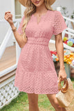 Eyelet Puff Sleeve Mini Dress