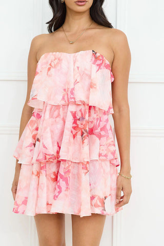 Strapless Floral Layered Dress