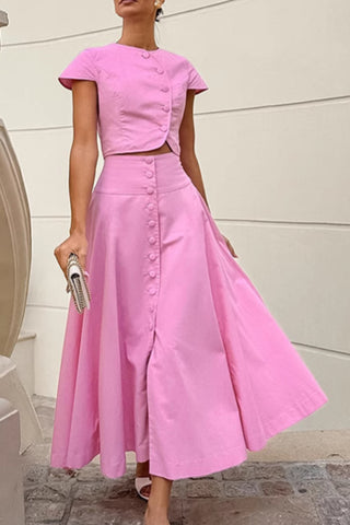 Elegant Button Detail Skirt Set