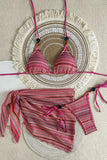 Striped Bikini Set with Cover-Up