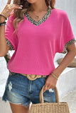 Leopard Patchwork V Neck T Shirt