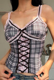 Lace-Up Plaid Camisole