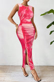 Ruched Sleeveless Casual Midi Dress