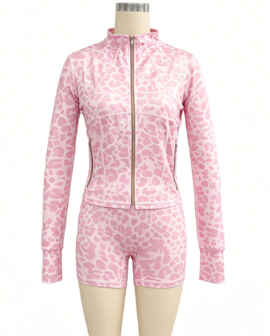 Zip-Front Long-Sleeve Shorts Set
