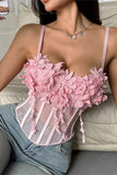 Floral Applique Sheer Corset Camisole