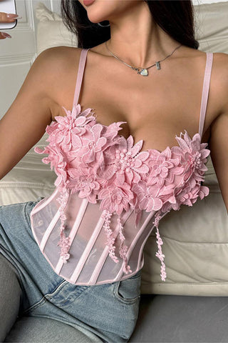 Floral Applique Sheer Corset Camisole