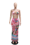 Tropical Print Bikini Set with Cover-Up