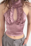 Ruffled High Neck Tank Top