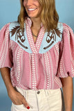 Embroidered Plaid Blouse