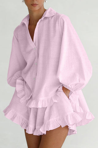 Ruffled Button-Up Short Sets