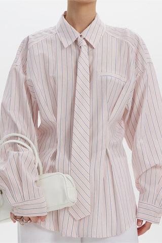 Striped Button-Front Shirt with Tie