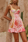 Lace-Up Floral Mini Dress