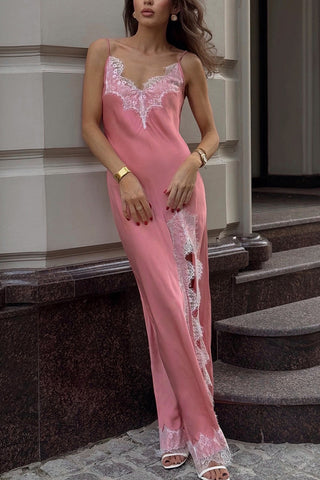 Lace-Trimmed Casual Maxi Dress
