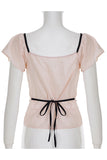 Puff Sleeve Tie Front T-Shirt