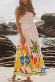 Tropical Print Smocked Maxi Dress