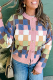 Checkered Pattern Button Front Cardigan Sweater
