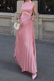 Pleated Evening Gown with Asymmetric Detail