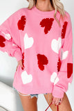 Pearl Embellished Heart Pattern Valentine Sweater