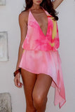 Halter Neck Mini Dress with Asymmetrical Hem