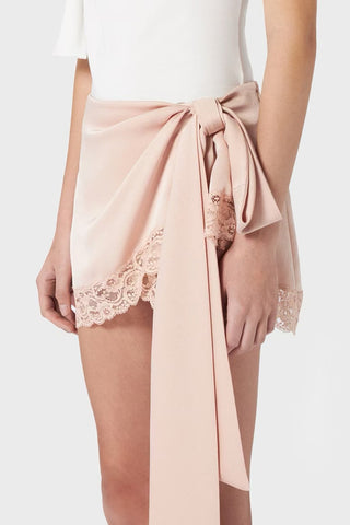 Wrap-Detail Lace Mini Skirt