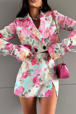 Floral Blazer and Skirt Set